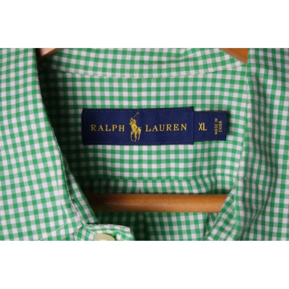 Polo Ralph Lauren Mens XL Green Gingham Check Button Down Shirt Long Sleeve Pony